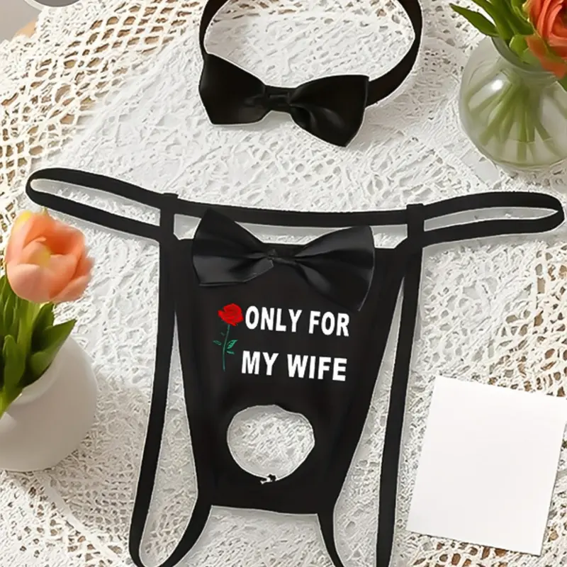 Men's Briefs with Bowknot Decoration Set, 2 Pcs Fitted Sexy Elegant Underwear, Cartoon Pattern, All Seasons Wear