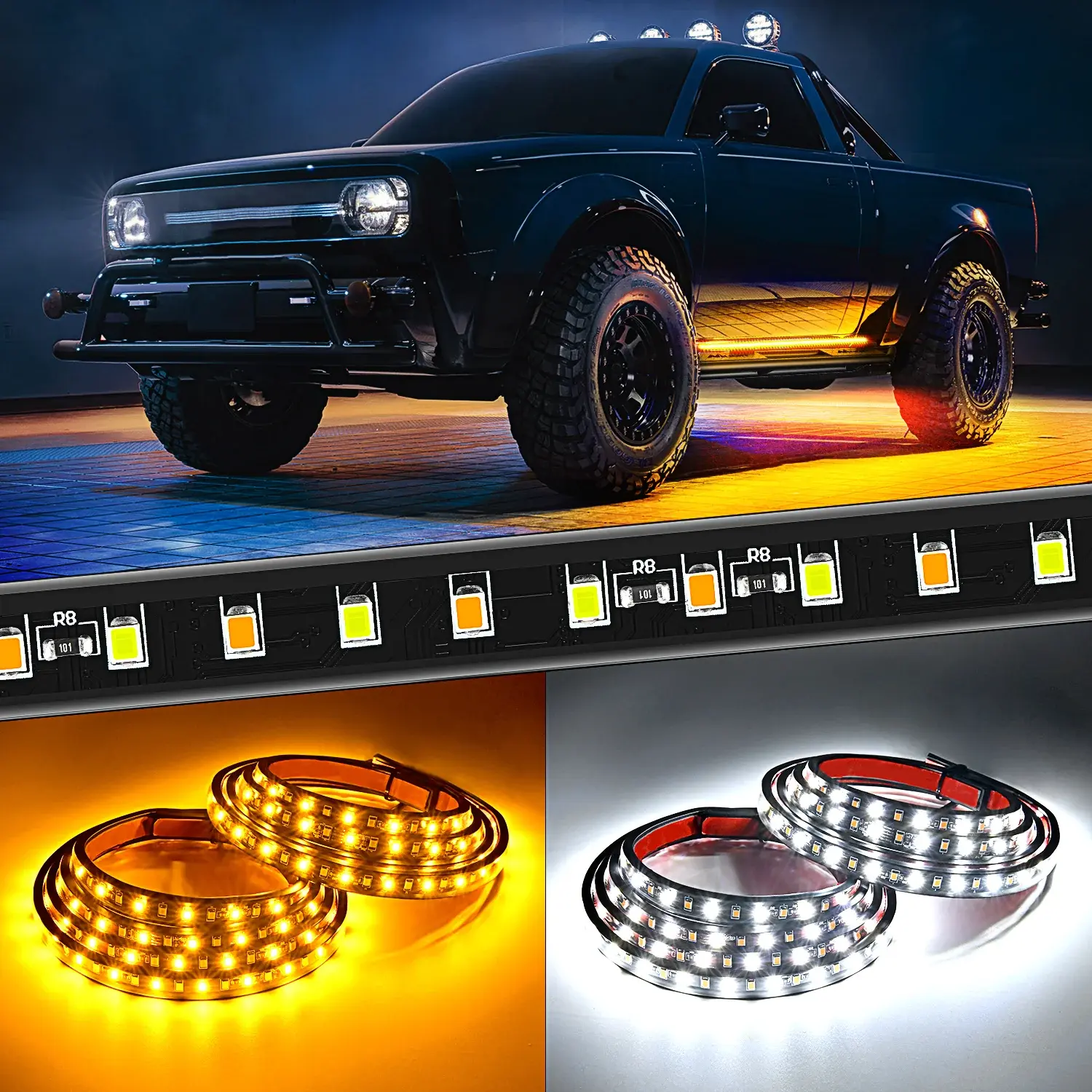 Nilight 48-Inch LED Ambient Lighting Strip Running Boards (Pair) - Waterproof, Outdoor Use, 114 LEDs, Superbright, Sequential Flash, Amber White Illumination