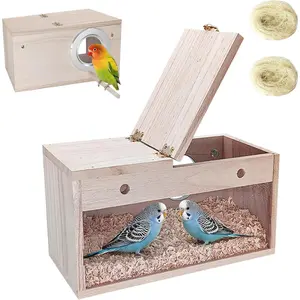Tfwadmx Parakeet Nesting Box, Transparent Bird Nest Breeding Box, Wood Parrot Nest Box with Perch Bird Cage House for Cockatiel Lovebirds Budgie Canary Finch(S)