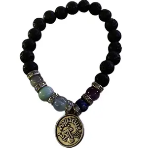 Handmade 8mm Aquarius Zodiac Bracelet with Amethyst, Lapis Lazuli, Aquamarine, Amazonite, and Labradorite