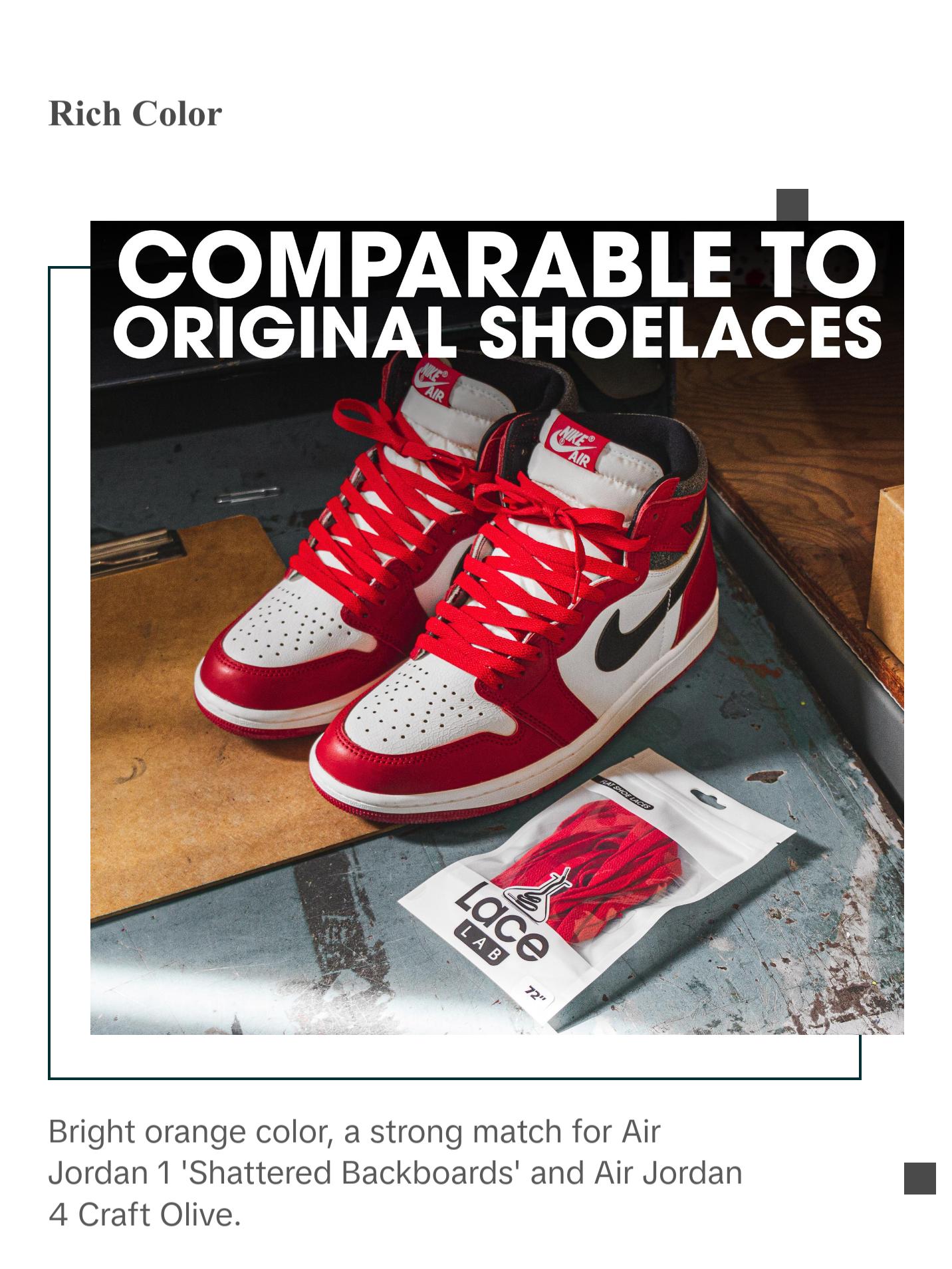 Orange Jordan 1 Replacement Shoelaces By Lace Lab - Flat Shoe Laces For Sneakers, AF1, Air Force 1, Other Athletic Sneakers