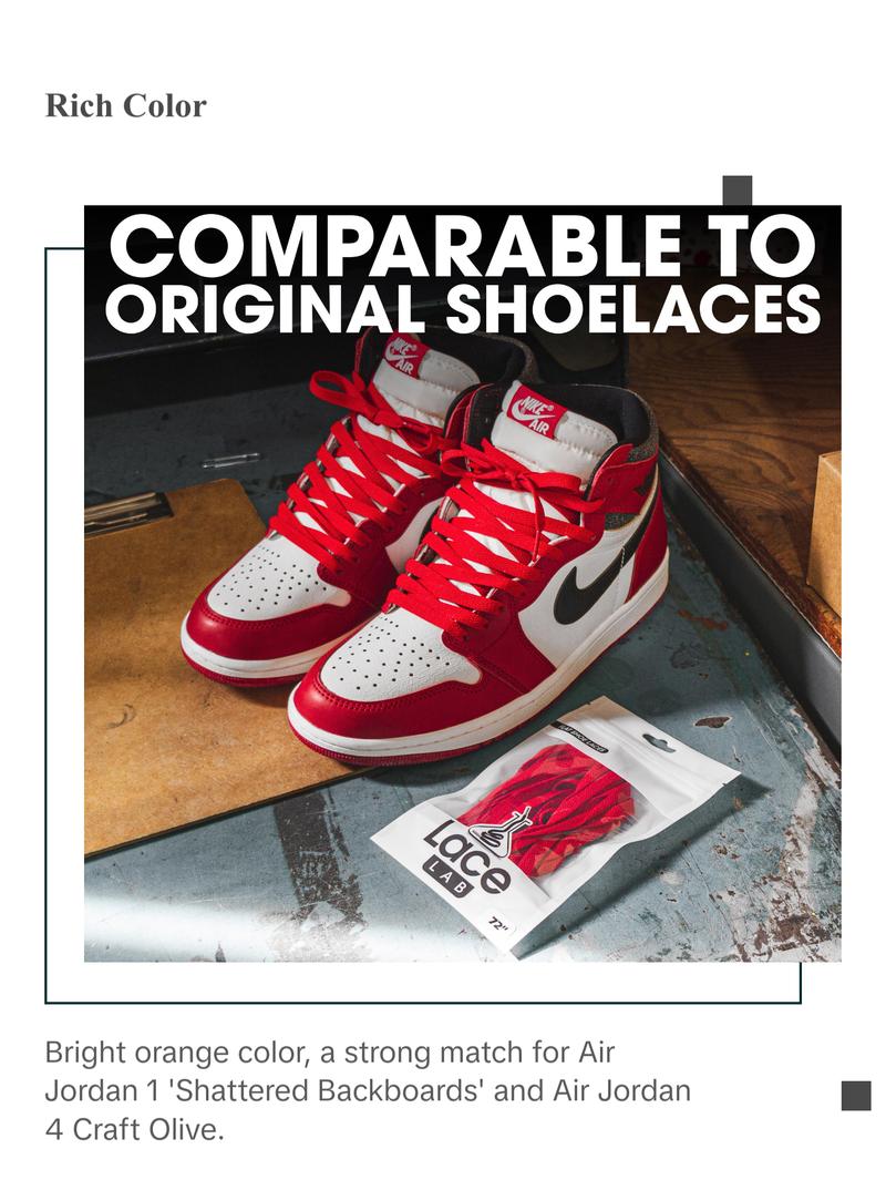 Orange Jordan 1 Replacement Shoelaces By Lace Lab - Flat Shoe Laces For Sneakers, AF1, Air Force 1, Other Athletic Sneakers
