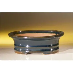 212 MAIN Oval Form Ceramic Garden Planter Pot, 7x5.5x2.375 in Blue Planter Pot for Bonsai, Modern Plant Pot