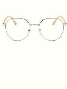 1pc Women's Elegant Round Metal Glasses - Beige & Gold Retro Frame, Anti-Blue Light Blocking Eyeglasses for Computer, Gaming & Mobile Phone Use, Lightweight Full Rim Fashion Eyewear for Eye Protection