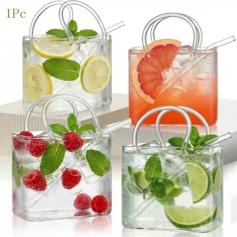 Handbag Glass Cup - Upgraded Packaging, 26oz Unique Wine Cup Handbag, Women's Party Gift, Holds Drinks, Fish Tank Vase, Creative Drinking Cup, Clear Glass Cup, Drinking Glassware, Suitable for Juice, Tea, Anniversary or Birthday Gift, Decorative Glass