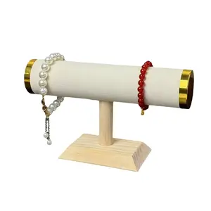 Luxury Velvet Jewelry Display Stand – 360° Rotating Bracelet & Watch Organizer with Gold Accents