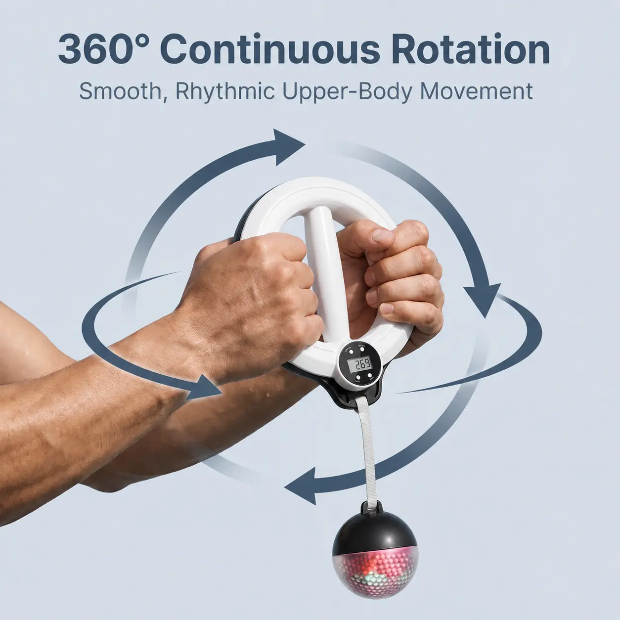 360° Rotating Hand-Crank Arm Exercise Hoop with Light-Up Display, Portable Upper Body Activity Trainer for Arms, Shoulders and Home Workouts