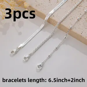 3pcs Dainty Stackable Paperclip Chain Link Bracelets Layered Bracelets Bracelets Set for Women Silver Dainty Link Chain Bracelet Stackable Jewelry Gifts for Women Beauty & Personal Care