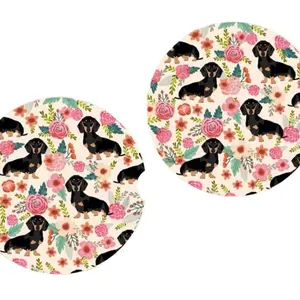 Floral Dachshund Theme Car Costers