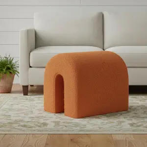 HomeRoots 641947 16.93 x 16.93 x 16.93 in. Orange Boucle Oval Footstool