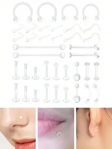 18-44Pcs Clear Piercing Retainers For Surgery Bioflex Nose Rings Belly Rings Septum Eyebrow Lip Cartilage Tragus Earring Retainer Industrial Bar Plastic Piercing Jewelry For Work Nose Piercing Kit