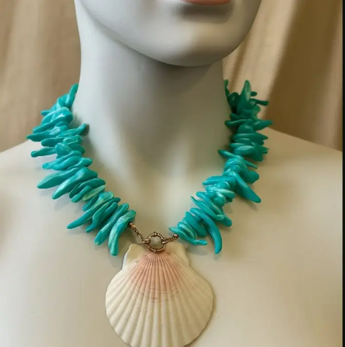Luxury Turquoise Sea Shell Necklace, Ocean Style Costume Jewelry for Women, Ocean Style Necklaces