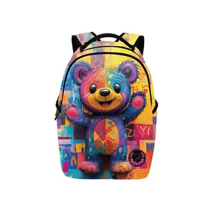 3D Cute Bear Plush Backpack: Vibrant Cartoon Rucksack with Detachable Toy, Large Capacity School Bag for Kids, Teens, Anime & Kawaii Style