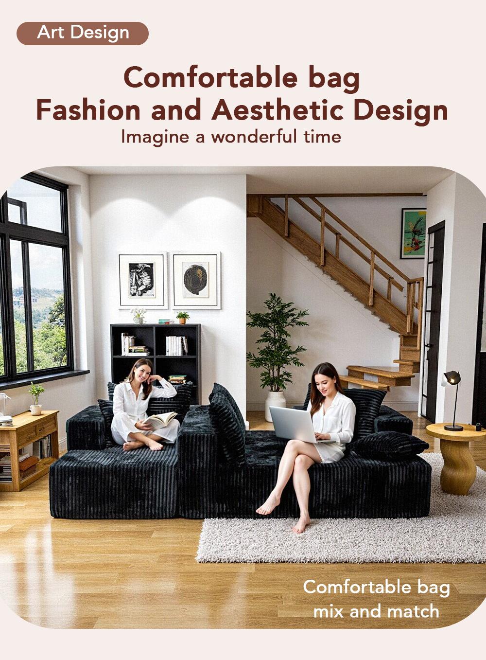 [Delivery of 3 items] [4 free throw pillows] 132-inch U-shaped modular modular sofa bed, textured cotton fabric material, suitable for living room, featuring a soft velvet fabric and deep seat design of convertible textured modular sofa bed