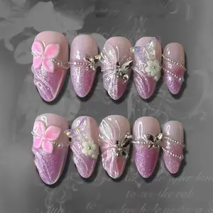 Gradient Cat Eye Sparkling Dream Butterfly Flower Style Detachable Wearable Nails 30 Pieces