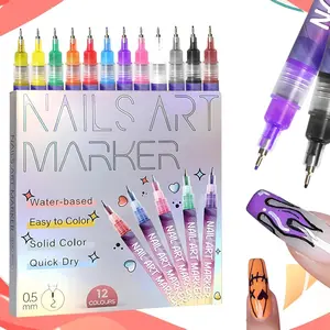 Precision Waterproof 3D Nail Art Pen, 12 Colors, 0.5mm Precision Tip, Quick-Dry Design, Ideal for Home & Salon Use, Perfect Gift Choice