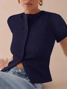 Women's Short Knit Cardigan Sweater, Knitwear, Fitted Design, Striped Pattern, All-Season Wear, Basic, Casual & Stylish, Perfect for Daily, Tops