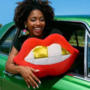 Moufpiece Plushie, Lip Plush With White and Gold Teeth, Black Culture Inspired, Gold Grill, Grillz