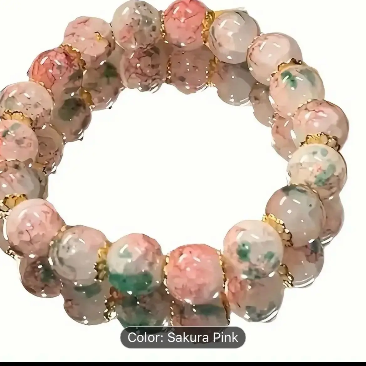 Spring Series Glass Beaded Bracelet, Ancient Style Floral Pattern Bracelet . Sakura pink color . Handmade