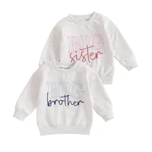 Sister Brother Matching Outfits Toddler Sweatshirt Letter Embroidery Long Sleeve Crew Neck Kids Pullover Fall Tops Cute Sibling Clothes Girls Boys Casual Gift