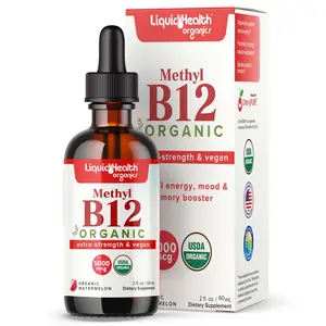 Organic Methyl Vitamin B12 Liquid (Extra Strength & Vegan 5,000 mcg) Healthcare Natural Metabolic Support Wellness Supplement Energy
