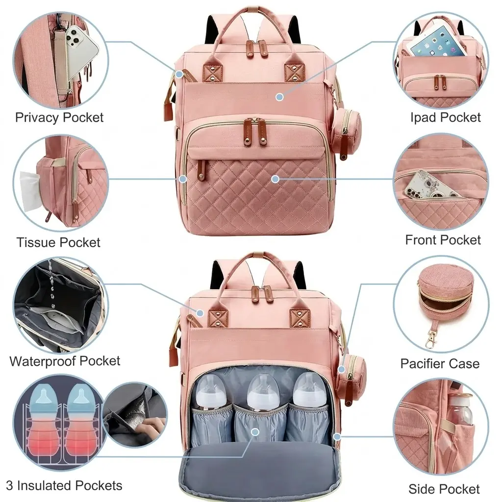 Large Capacity Waterproof Baby Diaper Bag Backpack - 900D Oxford, USB Charging Port, Mom Bag for Newborn Essentials, Boys & Girls Travel Use, Baby Registry & Shower Gifts