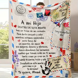 1 Flannel Spanish Print Blanket, My Son Blanket, Shawl Blanket, Nap Blanket, Soft And Comfortable Casual Sofa Blanket, Holiday Gift Blanket, Bed Blanket, Multipurpose Blanket