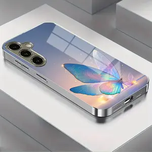 Gradient Butterfly Pattern Electroplated Glass Phone Case for Samsung S25-S20, Note20-Note10, a Series, Anti-Drop, Business Fashion Design