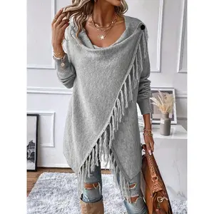 Elegant Fringe Tassel Shawl – Vertical Necklace Poncho with Flowing Fringe Trim, Winter Warmth for Weddings, Parties & Special Events – Solid Color Poncho Suitable for Fall/Winter