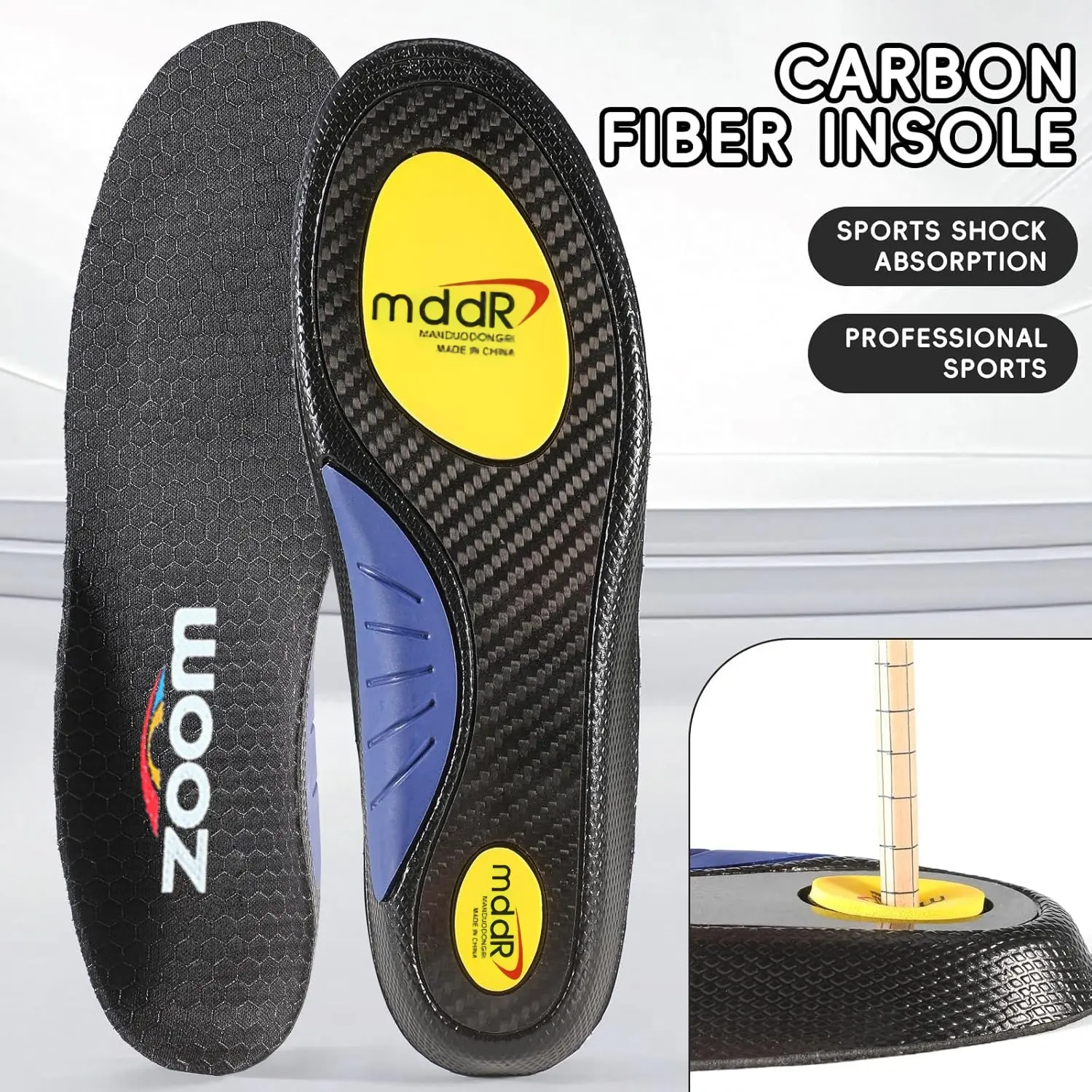 Carbon Fiber Shoe Insoles in Unisex Sizes, Active Foam Footwear Inserts with Arch Support and Shock Absorption, All Purpose Insoles, Shock Absorption Sole