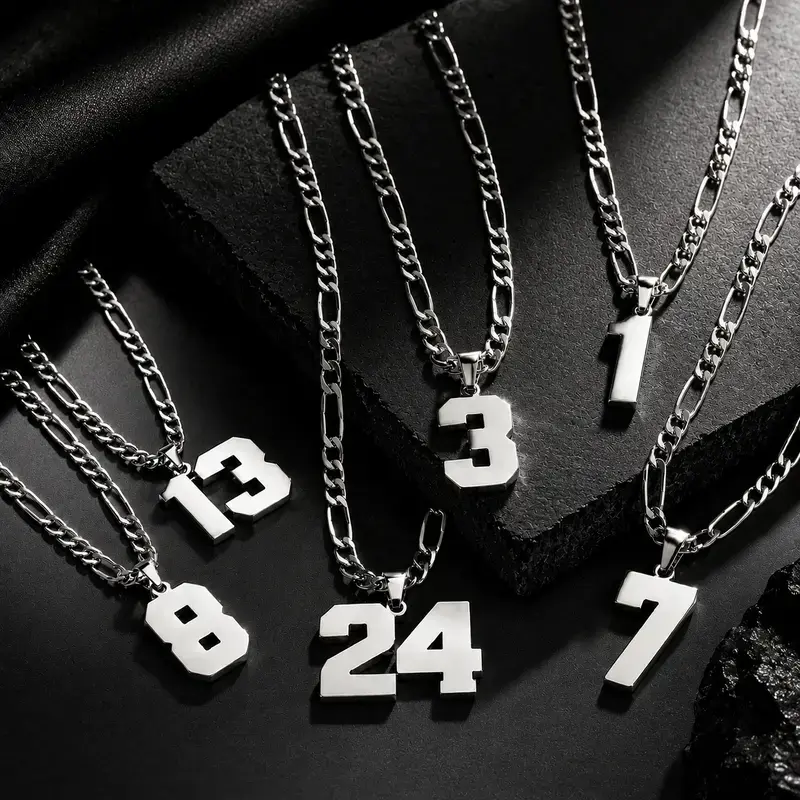 Personalized Number Pendant Necklace for Men- 24in Stainless Steel Chain, Custom your Number, Sports Team Inspired Jewelry Accessory, Lightweight Waterproof Mens Gift for Him, Cool Gift for Adults