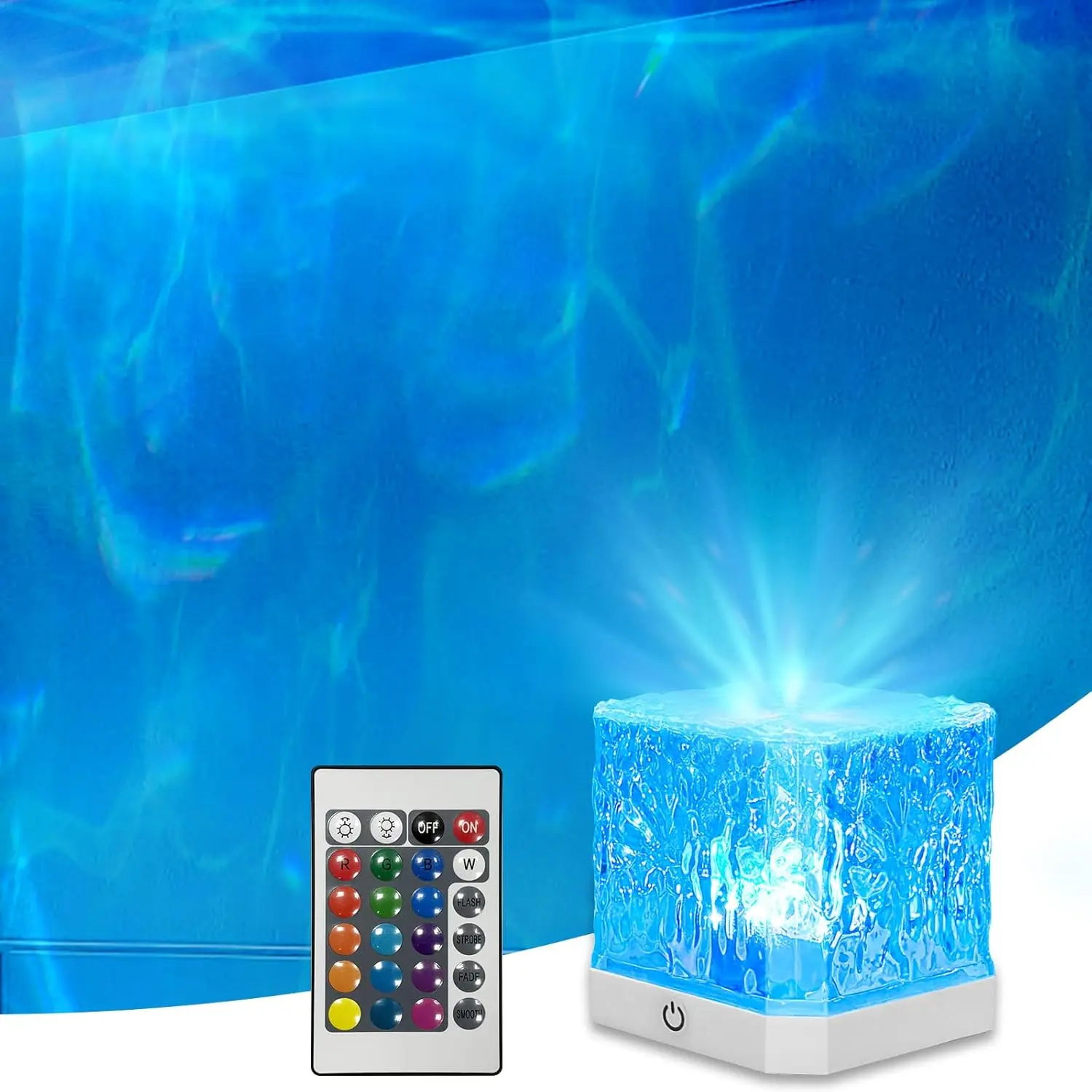 Ocean Wave Projector Light 16 Color Water Ripple Romantic Ambient Northern Lights with Remote for Bedroom Decor Meditation Relaxation Night Lights - Audio