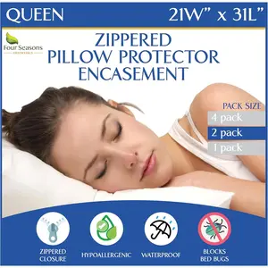 Queen Size Waterproof Pillow Protectors Set of 2 Zippered Hypoallergenic Pillowcase Cover Allergen Dust Proof Encasement