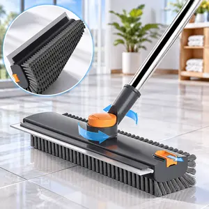 3-in-1 Long Handle Scrub Brush with Squeegee – Floor Scrubber & Broom for Tile, Concrete, Wall, Patio, Shower