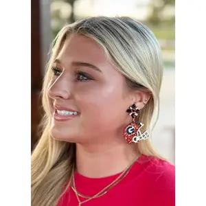 Glitter Georgia G Football Helmet Earrings - 2.75" Long Sparkly Team Spirit Earrings for Game Day Glam and Style