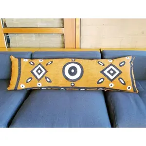 Rustic Orange Mudcloth Long Lumbar Pillow