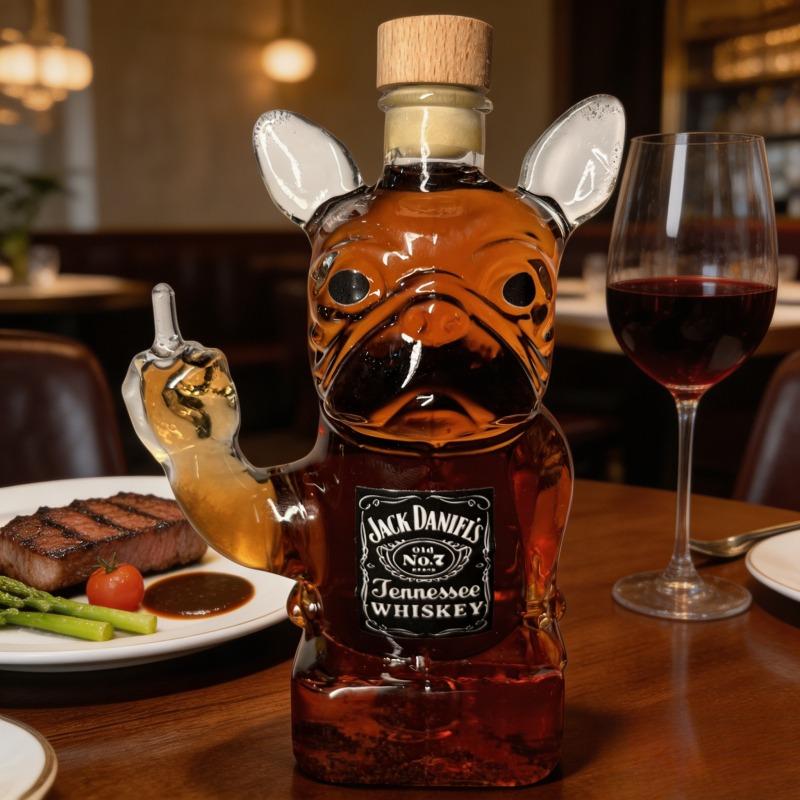 Bulldog Shaped Crystal Glass Whiskey Decanter, Portable Art Wine Storage Ornament for Home Party Festival Use, Exquisite Desktop Decor & Unique Christmas Gift Choice for Men and Couple