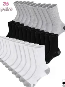 36 pairs of men's four-season casual sports mid-calf socks, breathable, moisture-absorbing, odor-resistant, comfortable and durable, suitable for daily wear, work, outdoor sports, and vacations, versatile to match any outfit, Athletic Sock