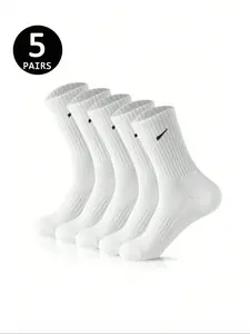 5 Pairs Plain Color Socks, Simple Multifunctional Fashion Socks, Anti-Odor Breathable Comfort Socks, Fitted Casual Style, All Seasons