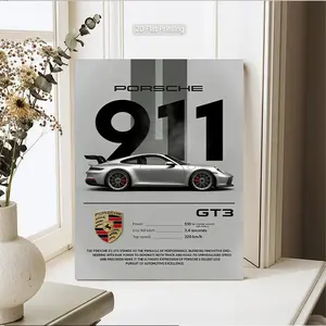 1 piece 2D flat design Modern Art Design frameless canvas poster Porsche 911 GT3 Poster 911 GT35103.4320km/h raw Suitable for home decoration, living room, bedroom, office, restaurant, bar wall decoration, art pi
