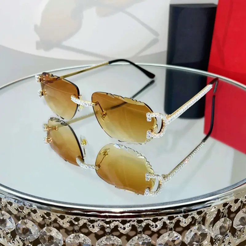 Luxury Rimless Round Cut Sunglasses Blue Pink Gradient Lens  display picture 3