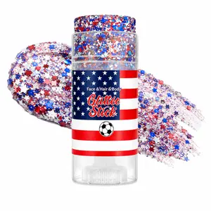 Self-Adhesive Glitter Stick, Red White & Blue Patriotic Body Makeup, Waterproof Long-Lasting Shimmer for 4th of July Independence Day, Festival Party, Sports Games & Holiday Gifts