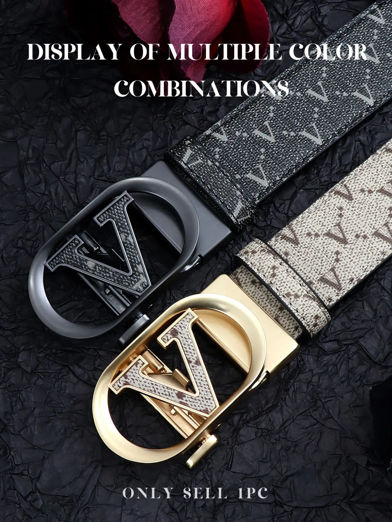 Men's Business Fashion V Letter Design Casual Dress Belt, Automatic Buckle Belt, Casual Waistband, Alphabet Print Waistband for Jeans Trousers, Fashion Belt for Party, Stylish Belts, Leather Buckle Belt, Adjustable Belt