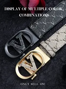 Men's Business Fashion V Letter Design Casual Dress Belt, Automatic Buckle Belt, Casual Waistband, Alphabet Print Waistband for Jeans Trousers, Fashion Belt for Party, Daily Clothing Decor, Stylish Belts, Statement Belts