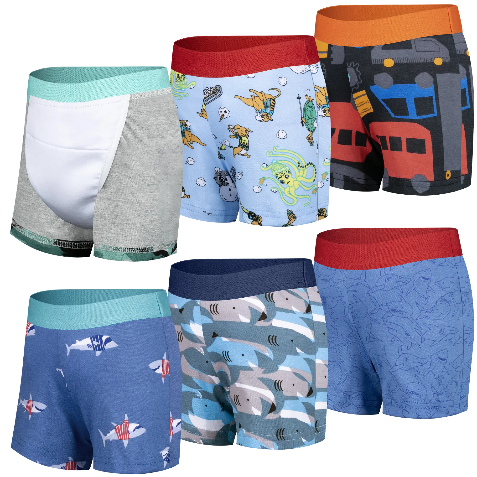 6 Pack Boys Potty Training Pants, 100% Cotton Multi-Layer Light Absorbent Toddler Training Underwear, 4T, Graphic, 3T, 2T
