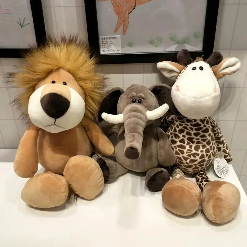 25cm Stuffed Lifelike Lion Tiger Elephant Monkey Leopard Giraffe