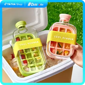2-in-1 Ice Cube Bottle with Straw - Easy Press Ice Tray Water Bottle, Leak Proof Lid, Vertical Ice Maker for Freezer, Travel, Gym & Home Use, 800ml Reusable - Shaped，500ml Zero-touch press ice cube mold Outdoorfun