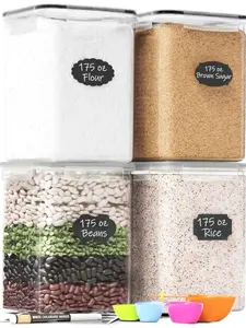 Large Airtight Food Storage Containers - 5.2L Plastic Pantry Jars - Flour, Sugar, Rice