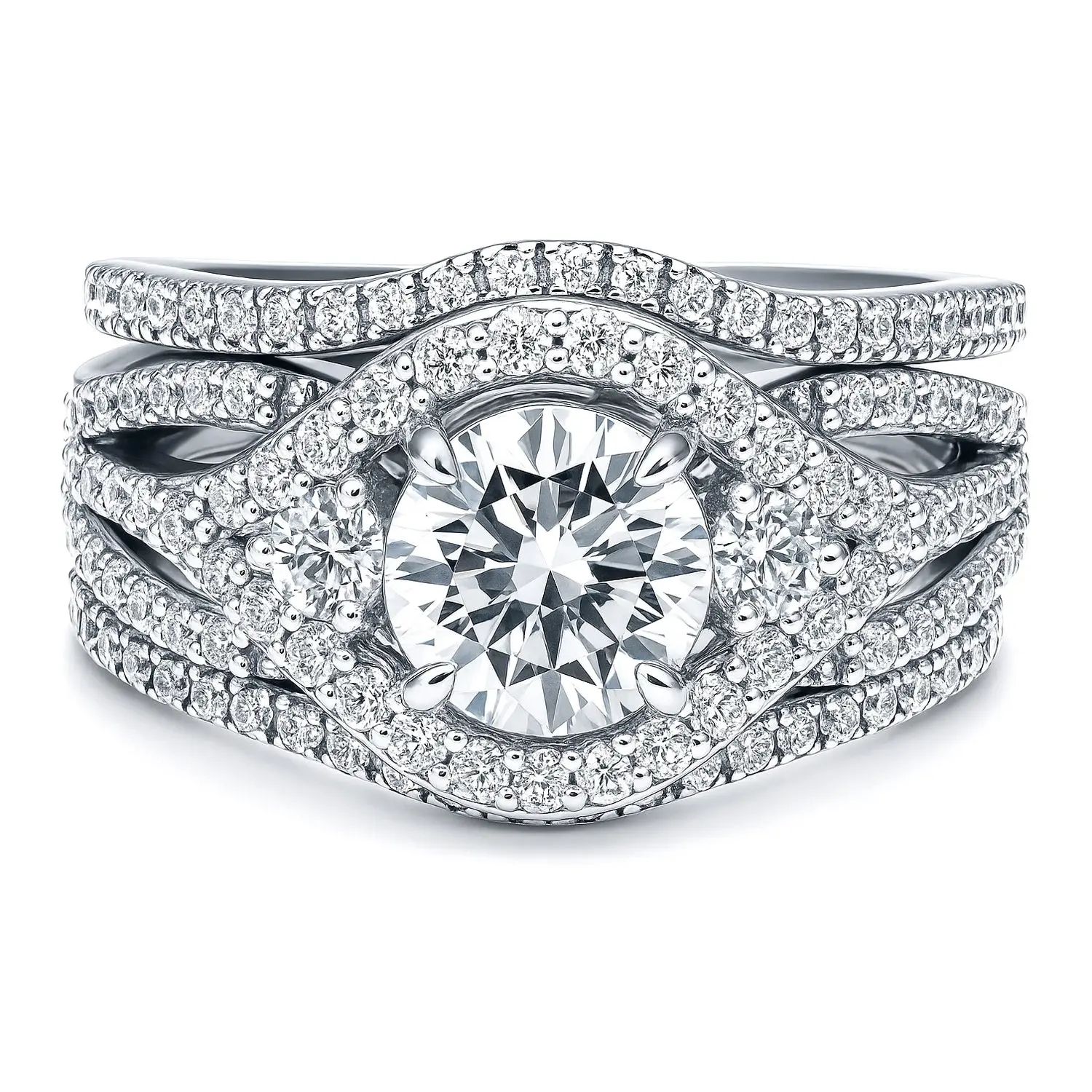 BERRICLE Sterling Silver 3-Stone Wishbone Engagement Rings Statement Stackable Band for Women, 1.25 Carat Round Cut Cubic Zirconia CZ Ring Set