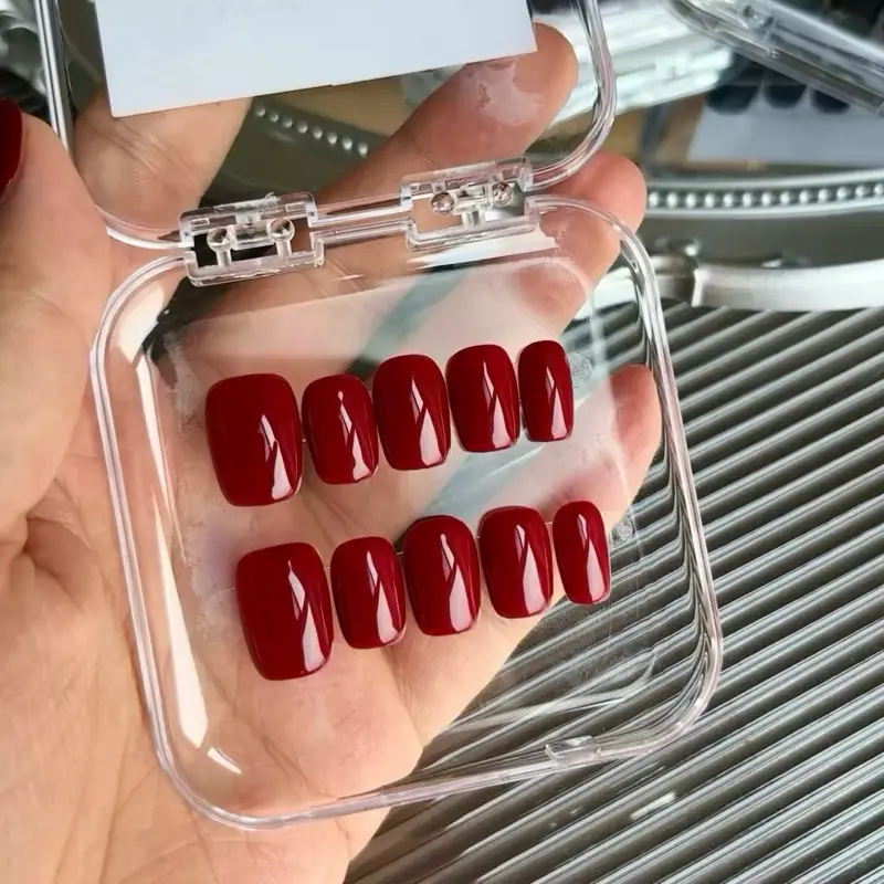 Short Red Square Handmade Press-Ons